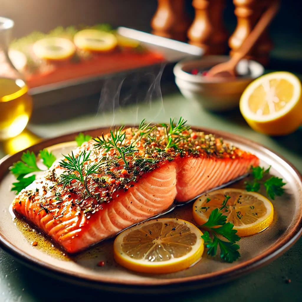 Ovnbagt lakseside med krydderurter og citron